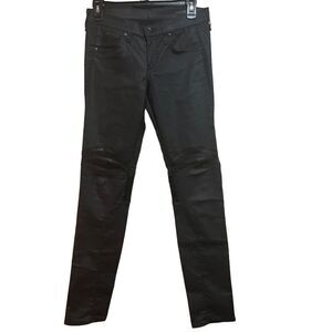 Rag & Bone Women's Black Moto Jeans Lamb Leather with Denim Skinny Jeans Size 26